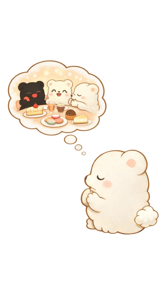 くまたちがスイーツを囲んでいる